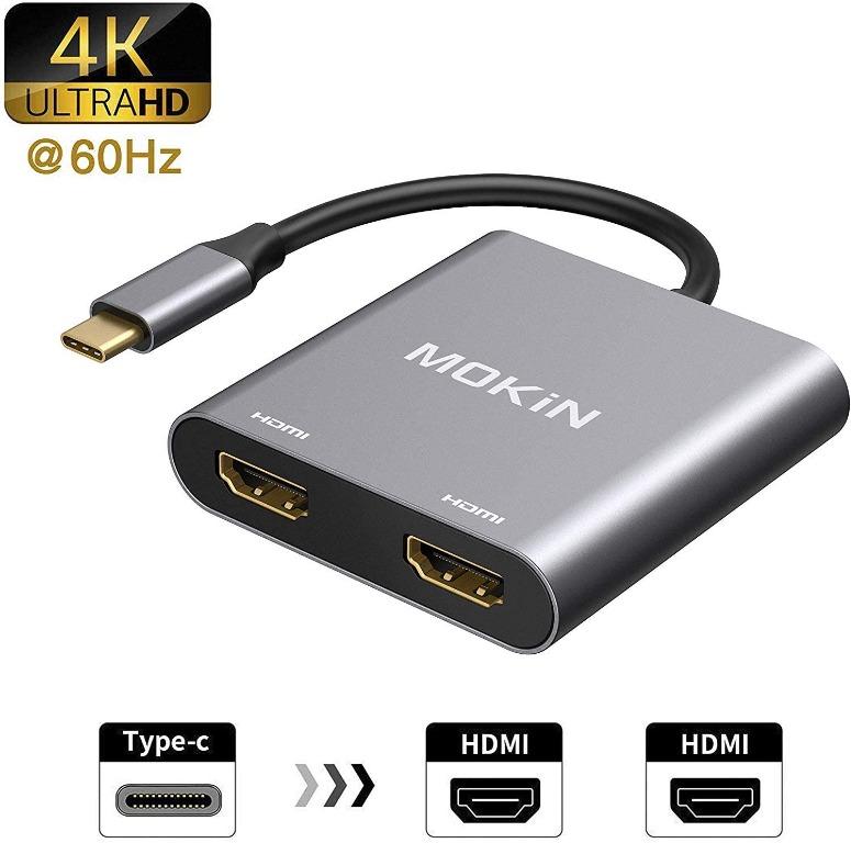 Mokin USB C to Dual HDMI Adapter 4K 60HZ, MOKiN Type C to HDMI
