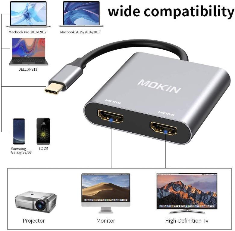 Mokin USB C to Dual HDMI Adapter 4K 60HZ, MOKiN Type C to HDMI
