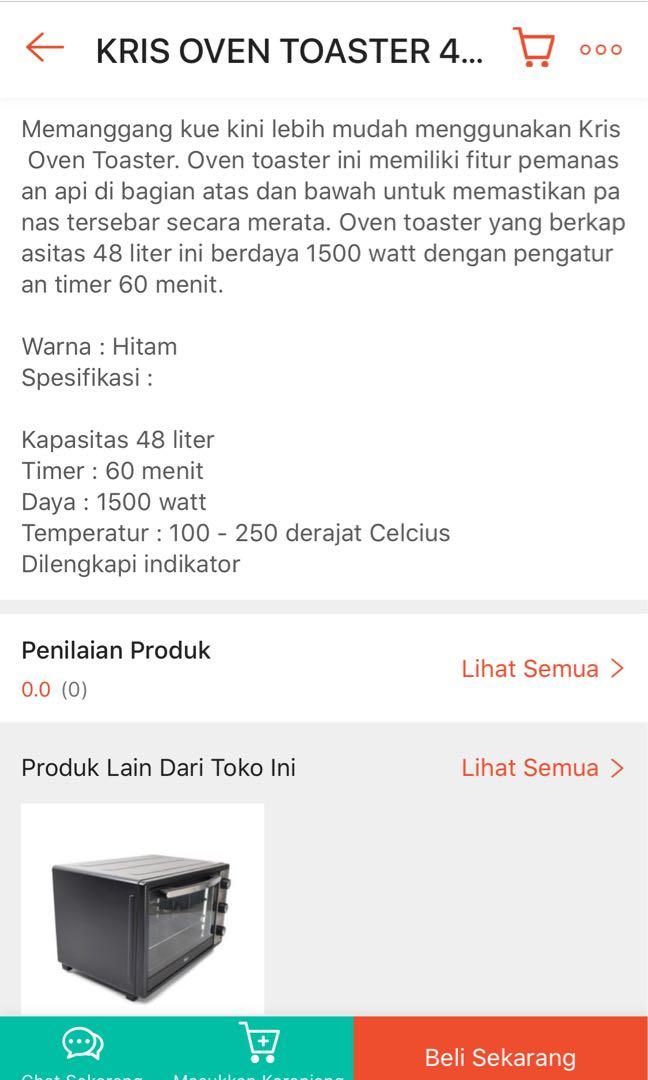 Oven Listrik Toaster 48L kapasitas gede Ace Hardware, Kitchen