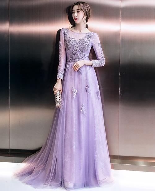 Purple long sleeve dress shop