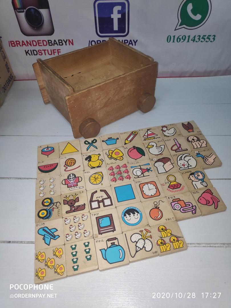 Preloved Wooden Wagon With Japanese Hiragana Block Toys Games Other Toys On Carousell