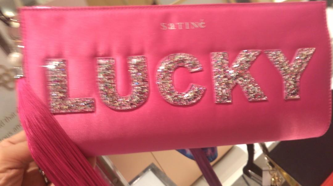 Red satin clutch with silver shiny