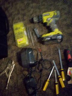 Ryobi drill and charger and battery and bag and extra s