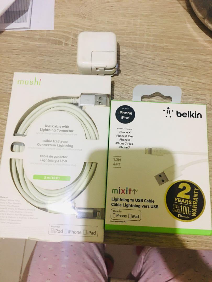 Sale Moshi Usb Cable Connector 3m And Belkin Lightning To Usb Cable 1 2m With Free Original Apple 12w Power Adapter All In 1800 Mobile Phones Tablets Mobile Tablet Accessories Power