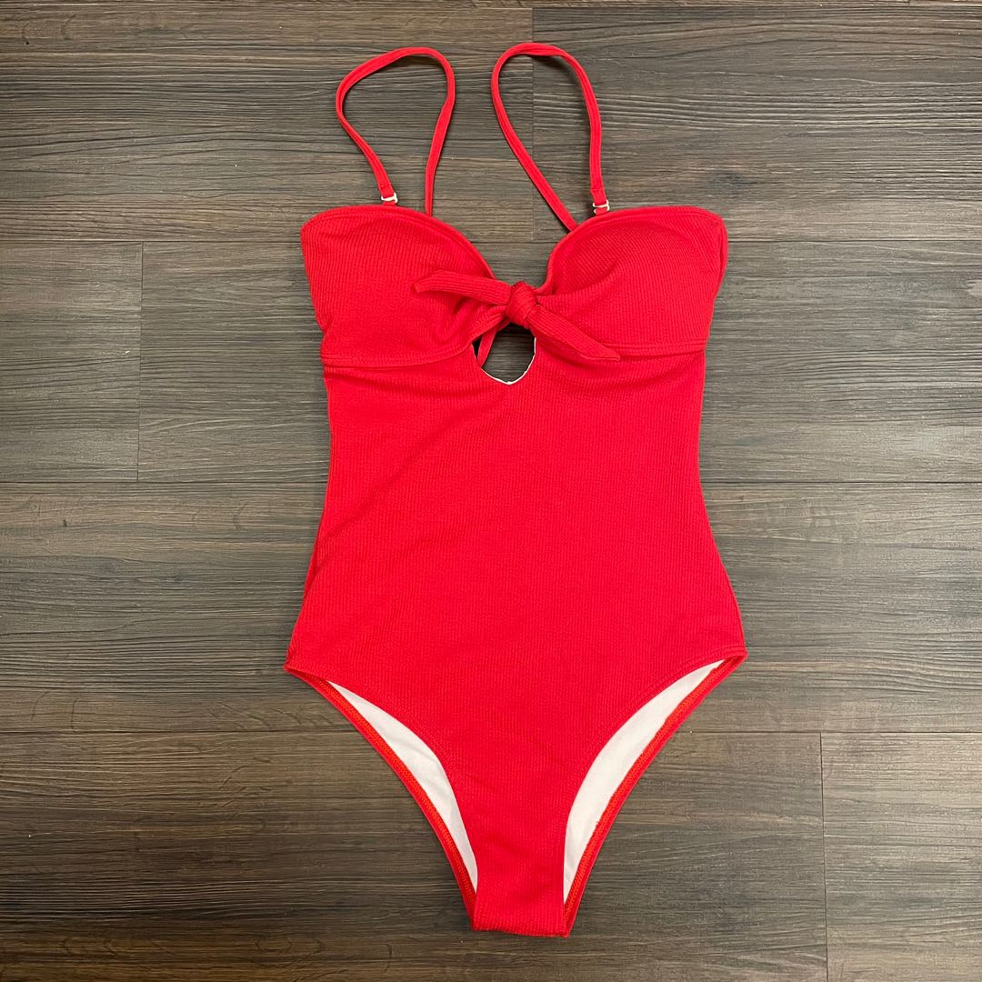 Shein Red Retro Swimsuit Women S Fashion Swimwear Bikinis Swimsuits On Carousell