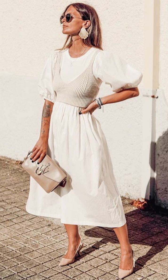 Zara Dress with Puff Sleeves White ...