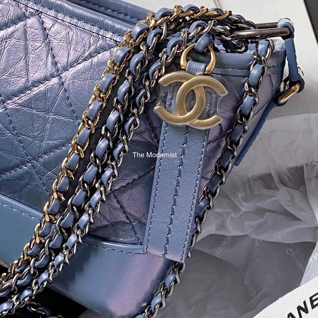 Authentic Chanel Small Gabrielle Hobo Bag Iridescent Blue