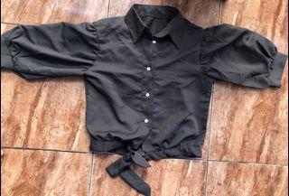 Blouse Kemeja Kerja Atasan Crop Pita Top Abu Tua Dark Grey