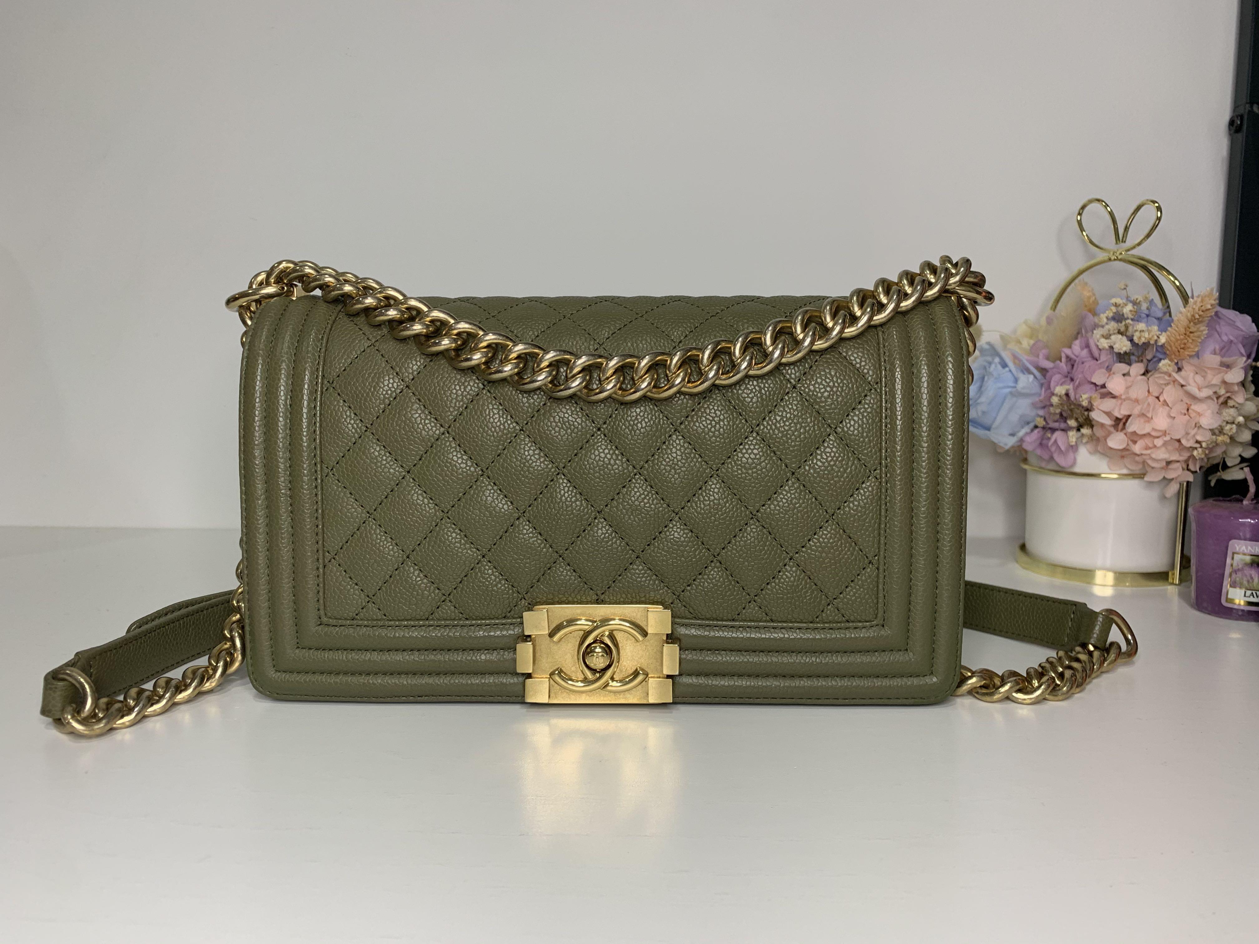 Chanel Boy Caviar Khaki Colour Luxury Bags Wallets on Carousell