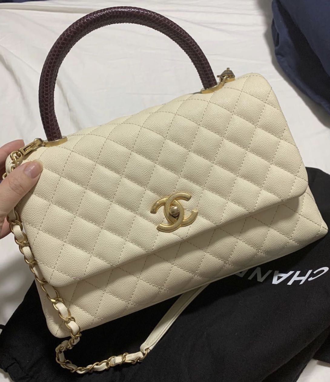 Chanel Coco Beige Handle Small Size With Lizard Handle, Luxury, Bags &  Wallets on Carousell