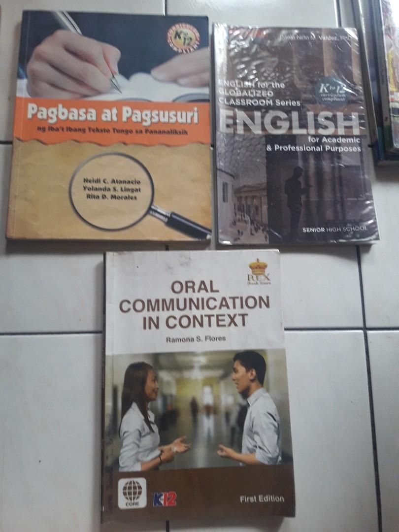 Grade 11 books for senior high school (Category: Textbooks) located in Quezon City. Submitted by shopaholics.31 (Listing ID 1048081767, Image 3). Description: price 150-200 komunikasyon at pananaliksik sa wika at kulturang pilipino english for academic & professional purposes oral communication in context static and probability science empowerment technologies practical research 1 academic reading and writing (SOLD) pagbasa at pagsusuri ng ibat i