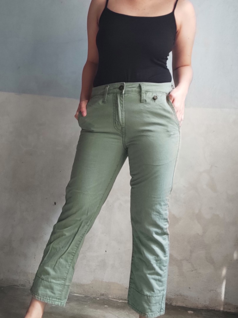 Green Cropped Pants #P3006, Women's 