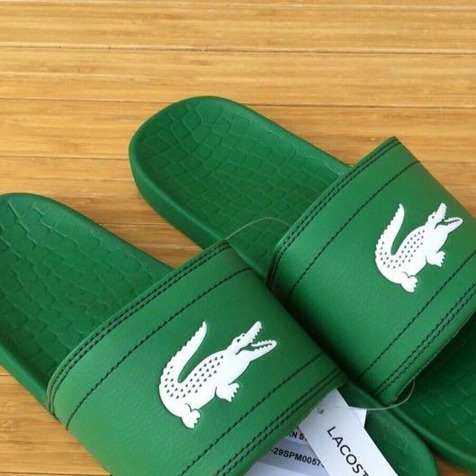 lacoste slippers green