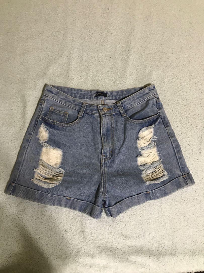 light blue ripped denim shorts