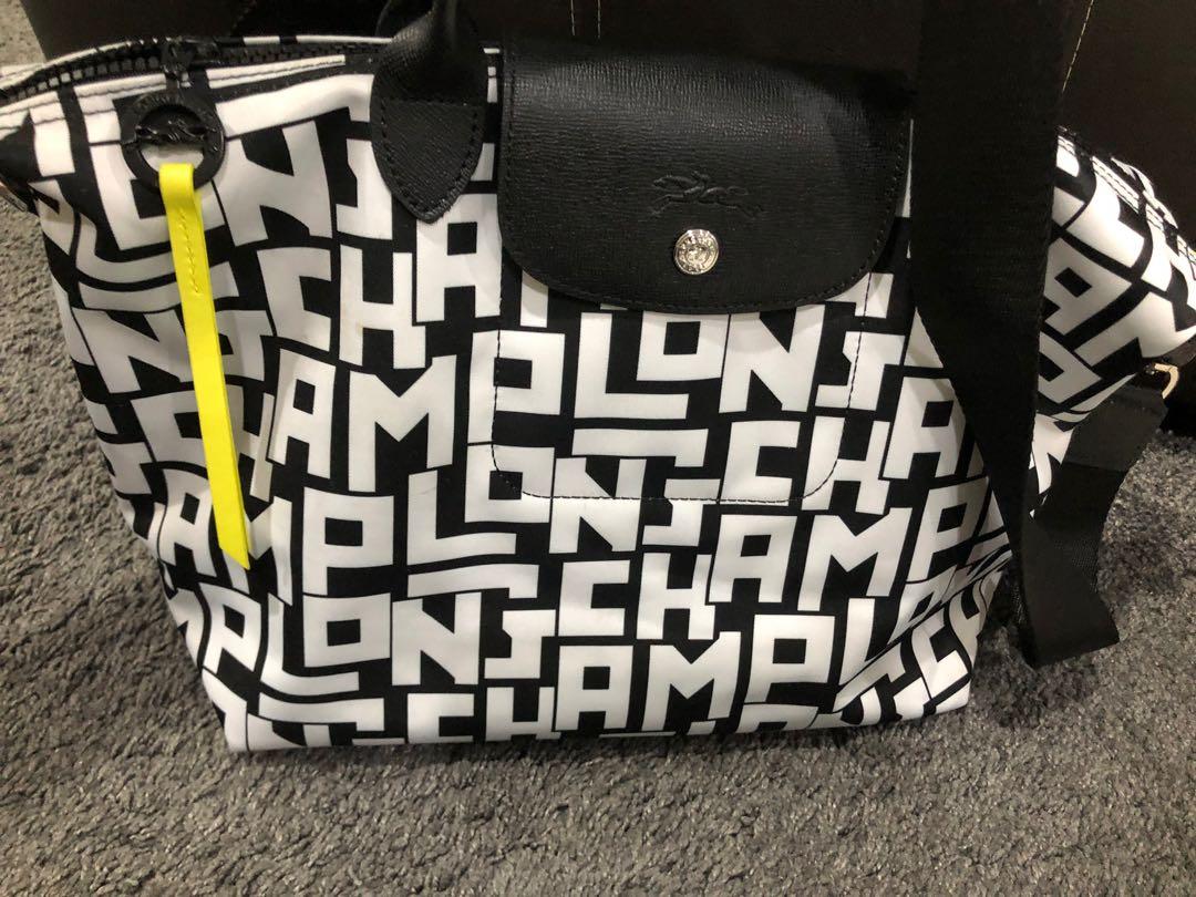 Longchamp Le Pliage LGP Top Handle M black white Women s Fashion Bags Wallets Purses Pouches on Carousell
