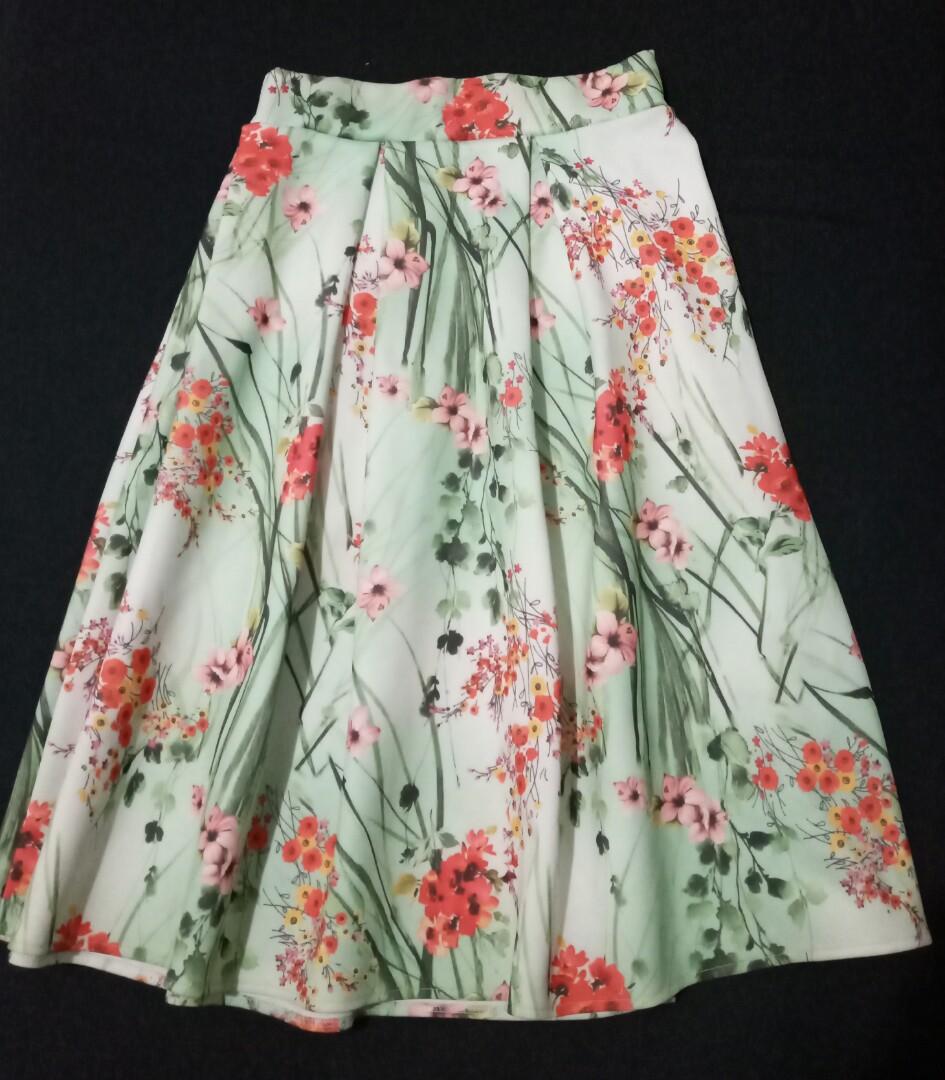 Floral neoprene midi skirt cheap
