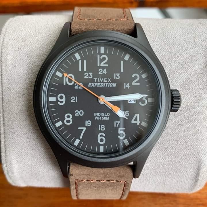 Orig Timex Expedition Scout TW4B12500 Black Case Brown Strap 40MM