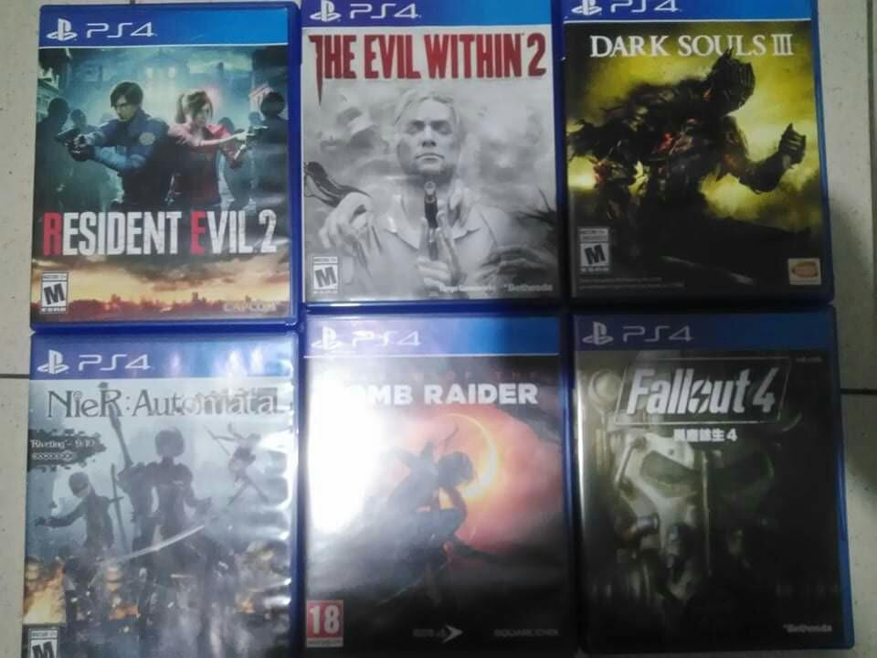 Ps4 games for sale! (Category: PlayStation) located in Marilao. Submitted by bong2111 (Listing ID 1048121416, Image 1). Description: Brand new Shadow of War- 1,200 For Honor- 800 TITANFALL2- 700 The Last Guardian- 800 Used Tom Clancy's The Division- 500 Fallout4- 700 The Evil Within2- 800 Nier: Automata- 1400 Resident evil 2- Sold Tomb Raider- 1200 Uncharted: the lost legacy- Sold Assassin's Creed syndicate-Sold Dark souls 3- 900.