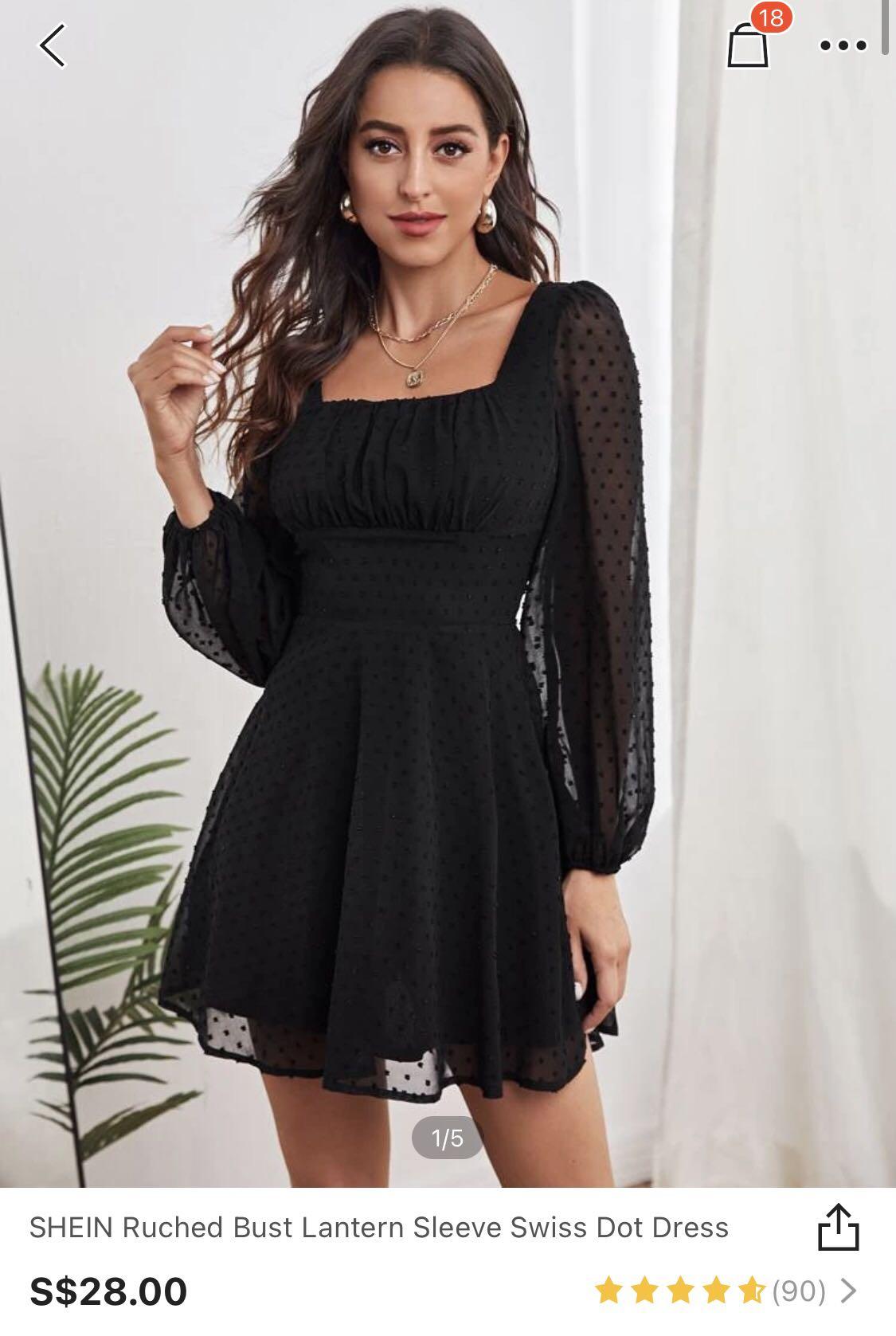 Shein Ruched Bust Lantern Sleeve Swiss 