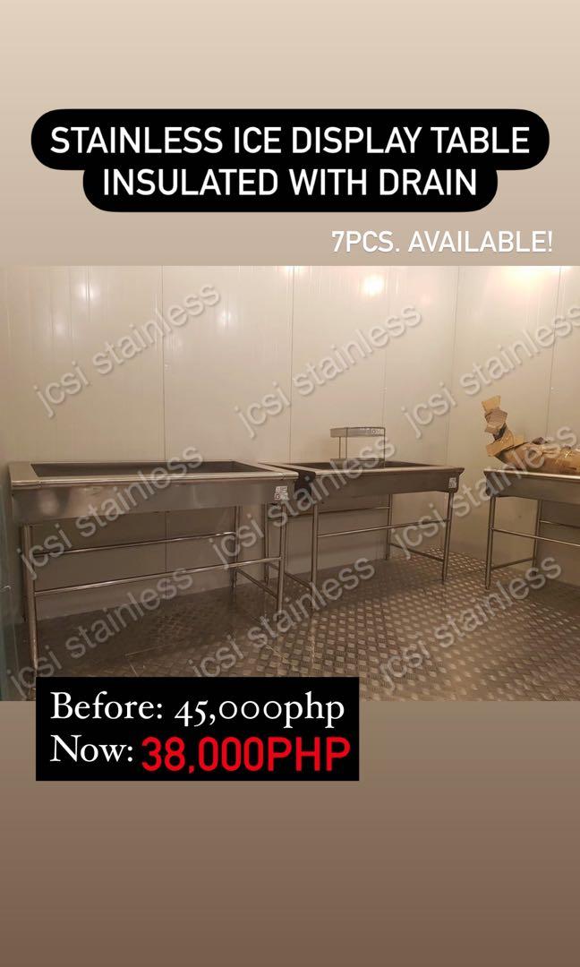 Stainless Ice Display table ON HAND (Category: Refrigerators and Freezers) located in Valenzuela. Submitted by jcsi_stainless (Listing ID 1048092783, Image 2). Description: ** ON HAND READY TO PICK-UP OR DELIVER ** STAINLESS ICE DISPLAY TABLE INSULATED WITH DRAIN (USED IN COLDROOM/ ICE DISPLAY IN GROCERY AREA) DIM: 1.40M X 0.80M X 0.80M LWH (5PCS. AVAILABLE) BEFORE: 45,000.00PHP NOW: 22,000.00PHP Display old stock with little marks ALL 304 STAINL