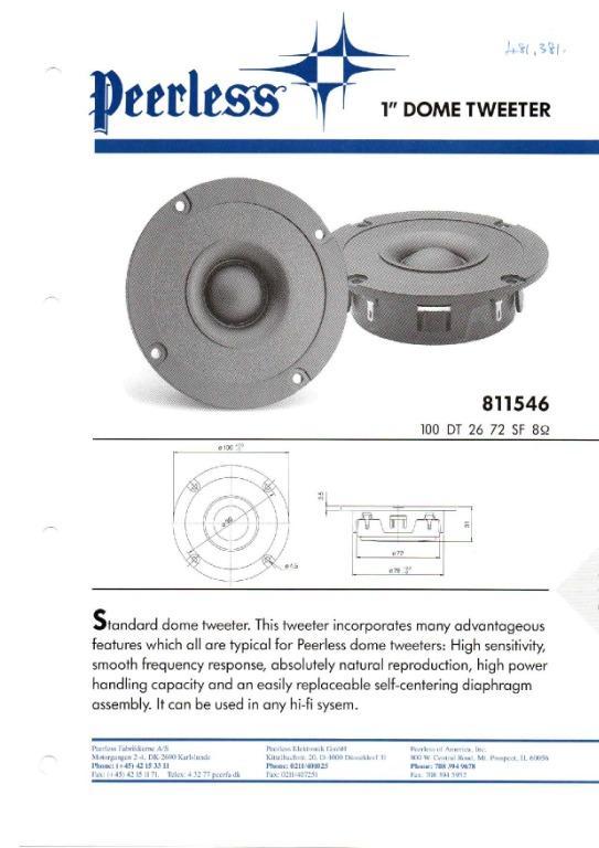 Tweeter EUROPE Peerless 811546 Made In DENMARK
