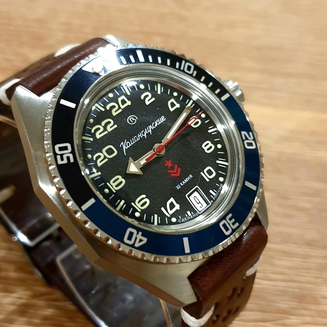 Vostok Kommandirskie 24 hour dial Automatic Watch. Not for sale. Non casio  seiko Batman bezel. Vintage leather strap. , Men's Fashion, Watches &  Accessories, Watches on Carousell