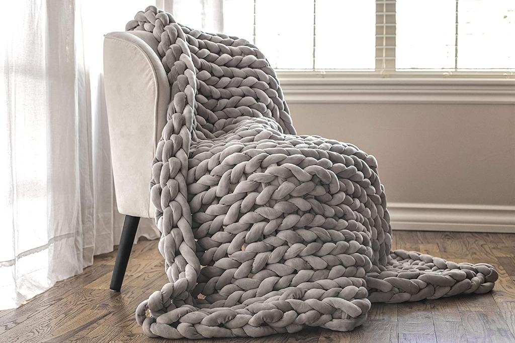 Weighted Chunky Knit Blanket for Home Decor Bedroom Decor and Boho Decor Chunky Yarn Weighted Blankets 100 Guaranteed Not to Shed Weighted Blanket Queen Blanket 60 X 80