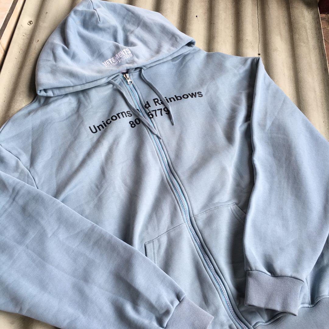 zipper hoodie vetements unicorn blue Fesyen Pria Pakaian Baju