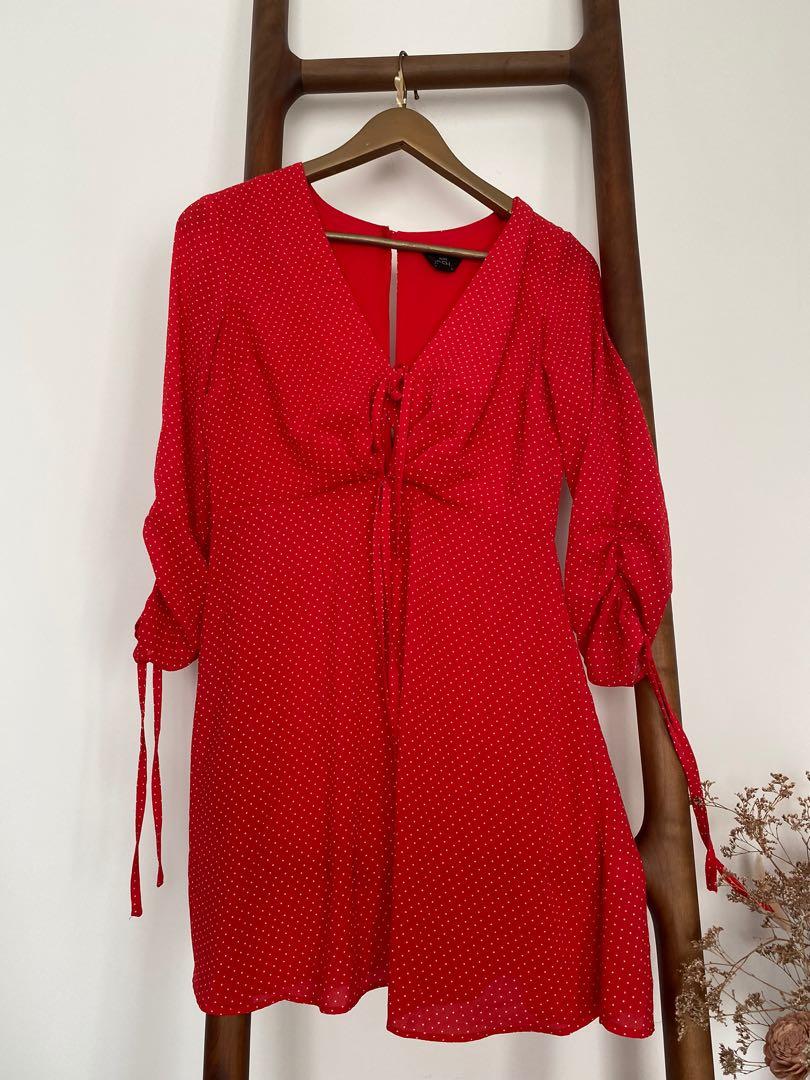 Topshop Red Polka Dot Dress