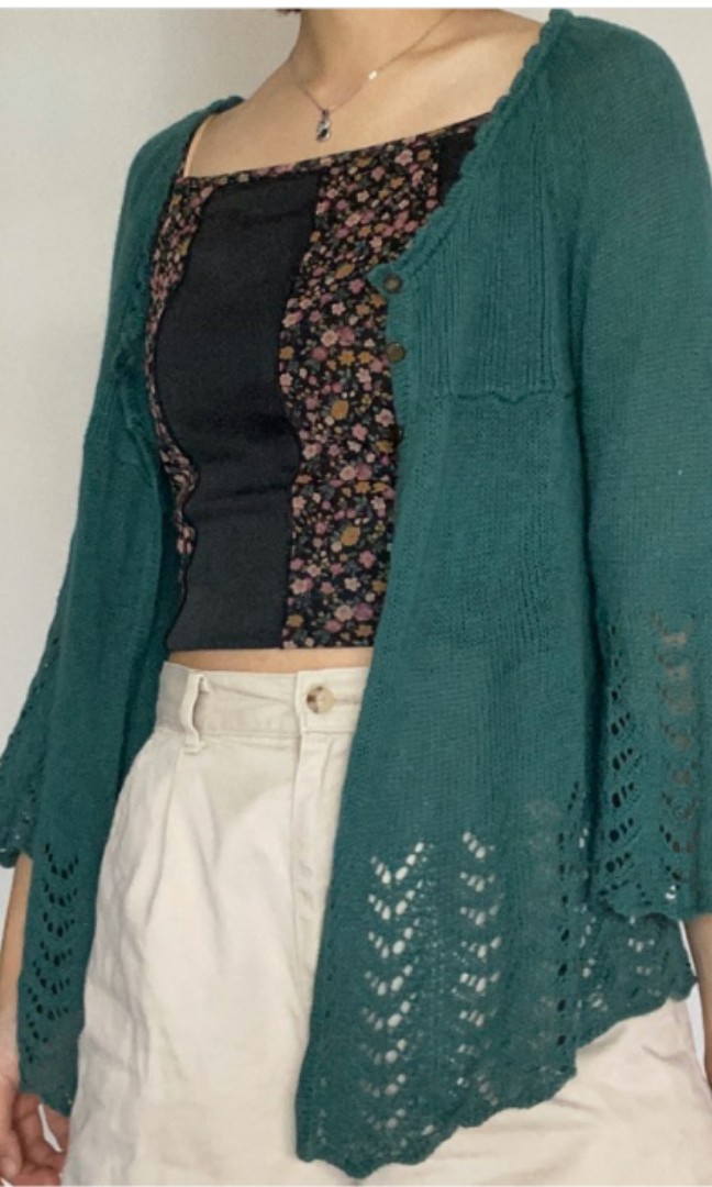 teal cardigan