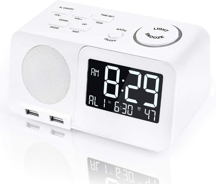 Digital Alarm Clock Radio Fm Radios Large Led Display With Adjustable Brightness Dual Usb Port For Phone Charging 2 Alarm Setting Snooze Sleep Timer Electronics Others On Carousell