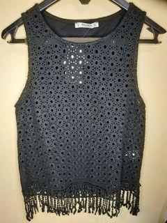 Pull&Bear Black Knitted Tank Top Cropted