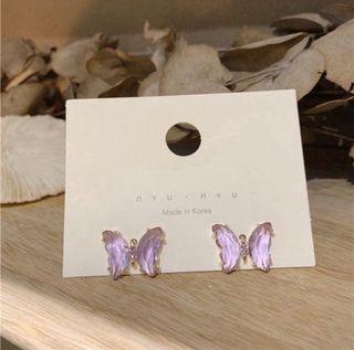 Purple crystal butterfly earrings
