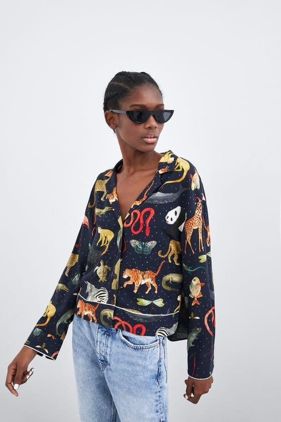 ZARA Printed Animal Print Pajama Style Fesyen Wanita Pakaian Wanita Atasan di Carousell