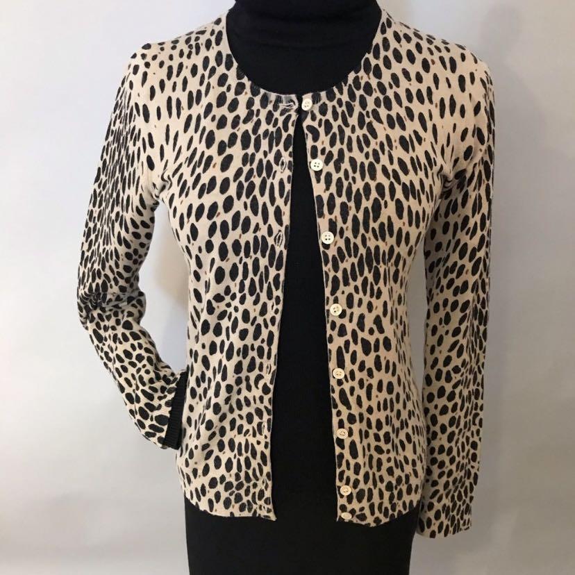 Ann Taylor leopard dalmatian dotted beige cardigan long sleeve top
