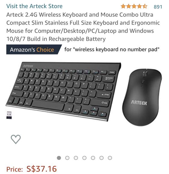 Arteck Wireless Keyboard And Mouse Combo - Slim Stainless Steel, Rechargeable