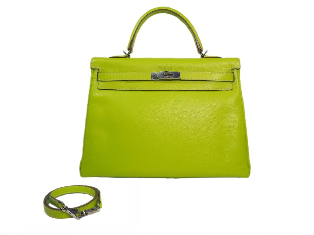 Hermes Kelly 35 Lime Candy Epsom Lichen With Palladium Hardware Preowned