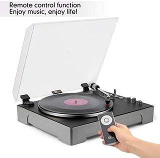 (N) 1byone Fully-Automatic 3-Speed Turntable Record Player with Adjustable Counterweight & Pitch Control, Vinyl-to-MP3 USB Computer Recording, Remote Control, Aux-in and Out