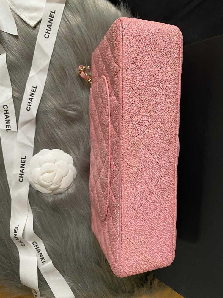 Chanel Classic Flap Bag Medium Rose Sakura Pink 22K Lambskin Champagne Gold  HW
