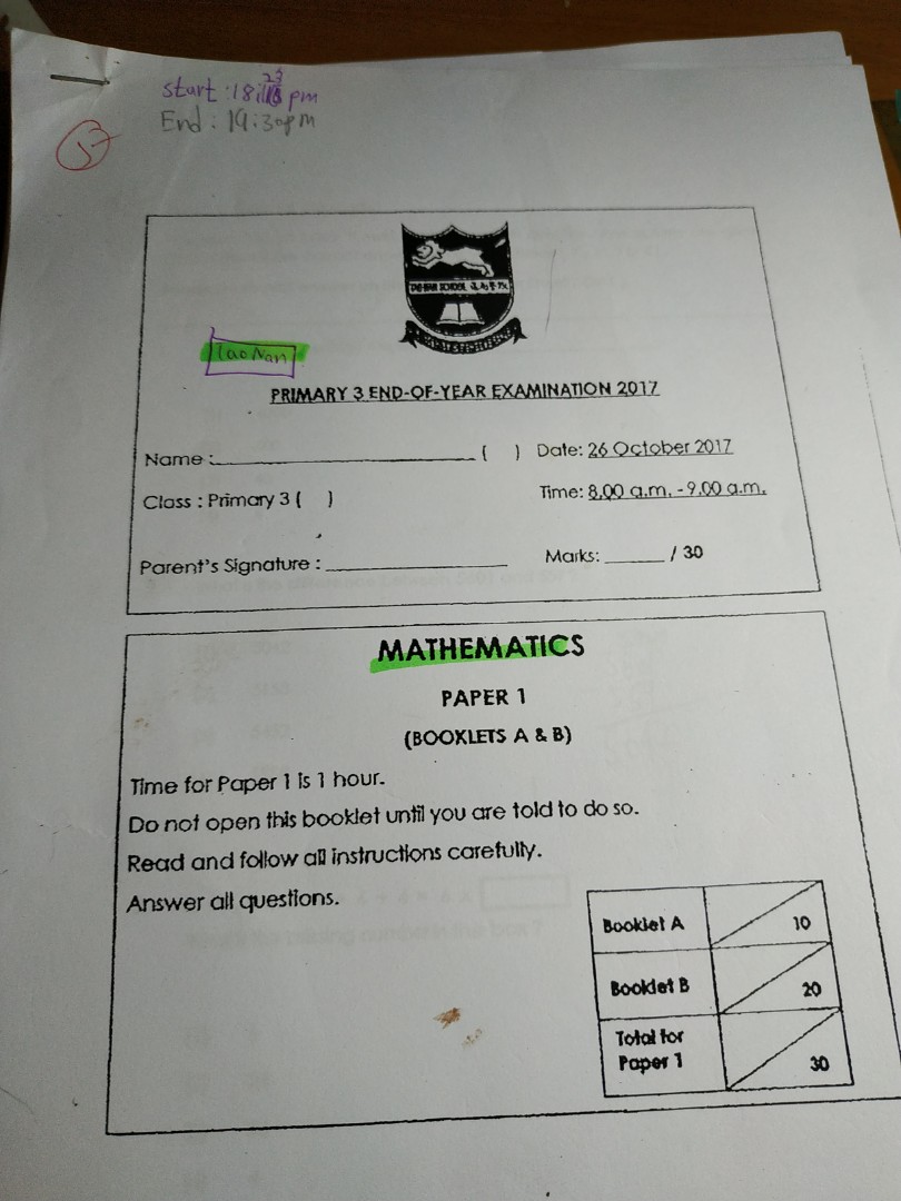 Tao nan exam paper, Books & Stationery, Textbooks, Primary on Carousell