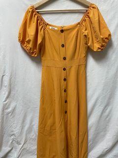 全新🧡氣質公主袖黃色長洋裝