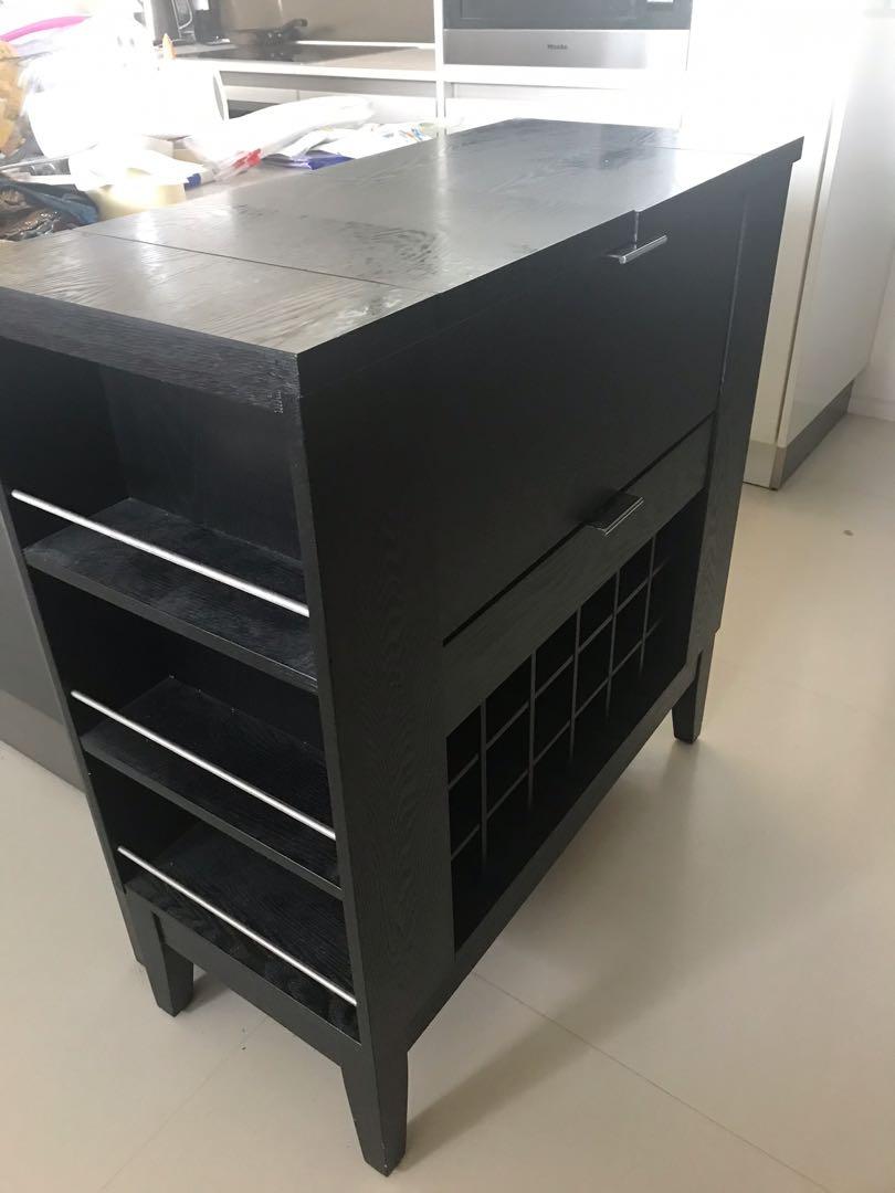 Black Espresso Modern Bar Side Buffet & Wine Rack Furniture