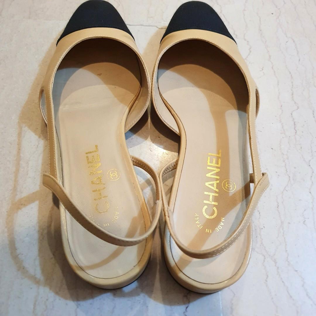 Chanel Two-Tone Classic Nude Black Slingback Flats, Luxury, Sneakers ...