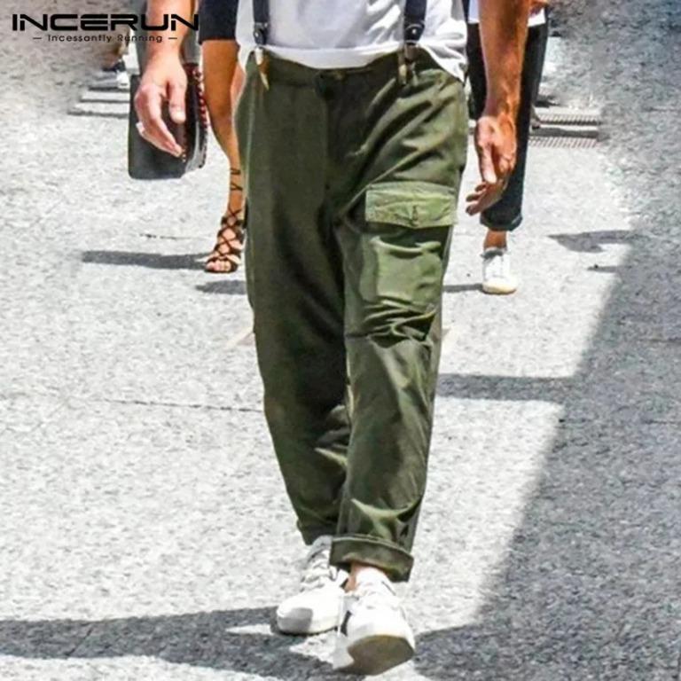 Fashion Men Cargo Pants Solid 2020 Baggy Pockets Button Suspenders Casual  Straps Rompers Streetwear Trousers Men, Men'S Fashion, Bottoms, Trousers On  Carousell