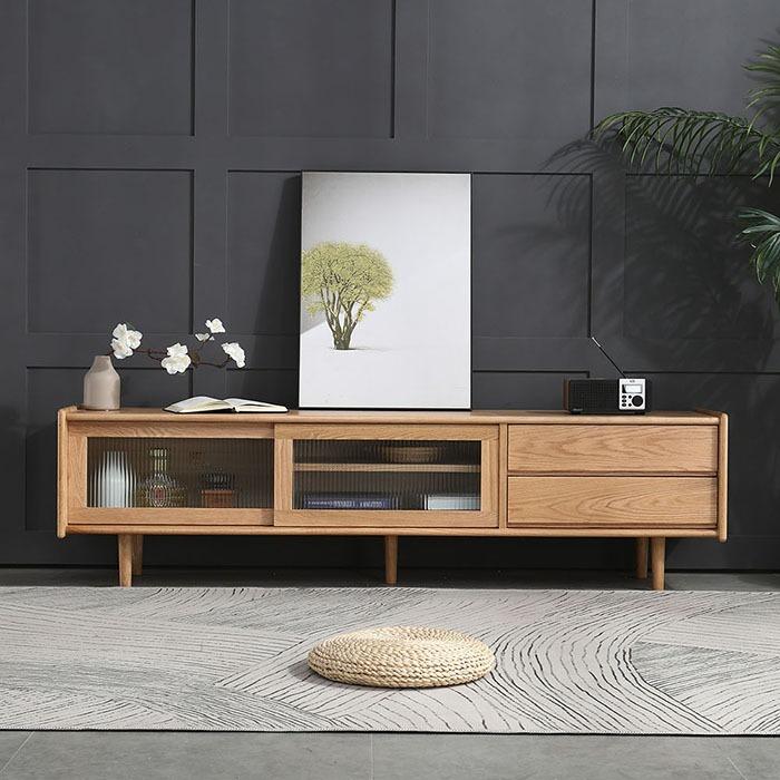 Guri Oak Scandinavian Solid Wood See Through TV Cabinet, Furniture & Home Living, Furniture, Tables & Sets on Carousell
