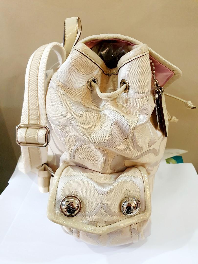 BNWT Authentic Coach Poppy Signature Sateen Gold Lurex Turnlock Backpack 16696 Luxury Bags Wallets on Carousell