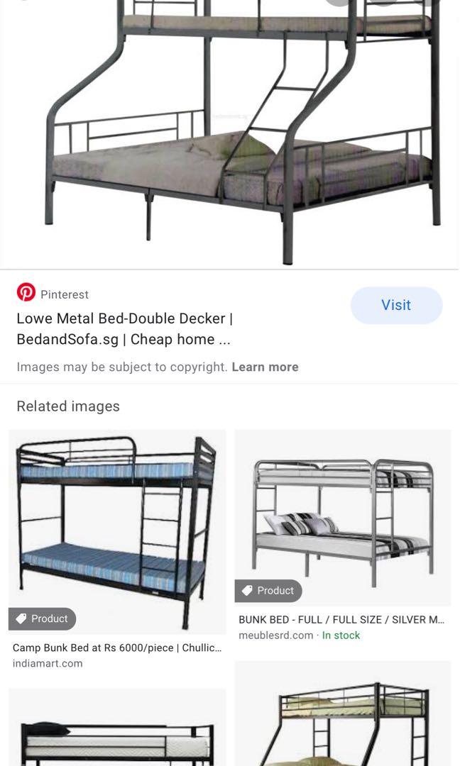 Metal double decker queen size bed frame, Furniture & Home Living, Home