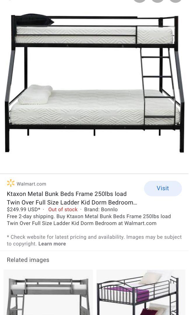 Metal double decker queen size bed frame, Furniture & Home Living, Home