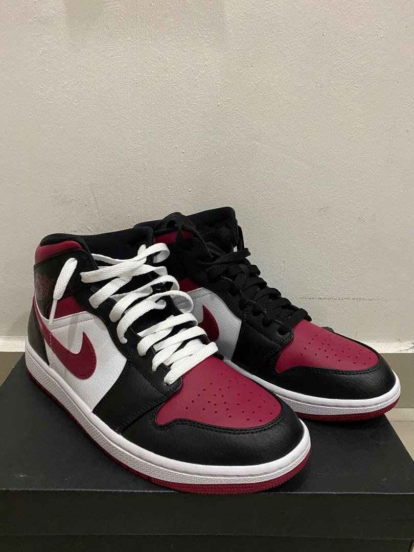 Nike Air Jordan 1 Mid Bred Toe Noble Red Men S Fashion Footwear Sneakers On Carousell