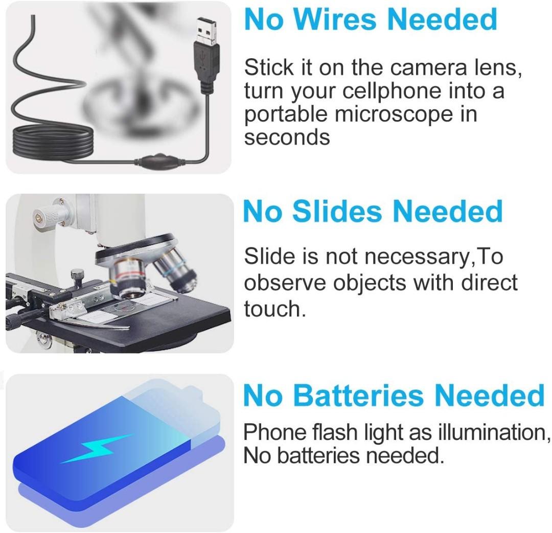 (S) TINYSCOPE Mobile Microscope, 20 to 400x Magnification, Turn Your